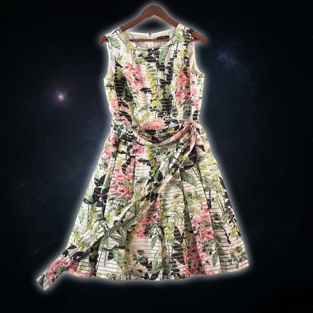 Tommy Hilfiger Green Floral A-Line Party Summer Midi Dress Women's Size 12